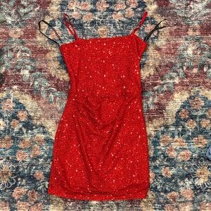 Girls Red Sequin Mini Dress large